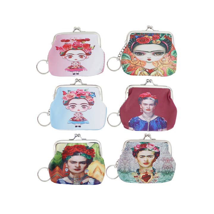 Cap Zone - Wholesale Coin Purse - Women's - Animated Frida Kahlo PU Kiss-Lock Coin Pouch Bag