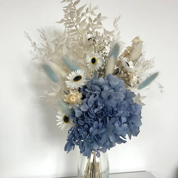 Neon Knotz - Wholesale Gedroogde/geperste bloemen - Blauwe hortensia, gedroogde bloempotten