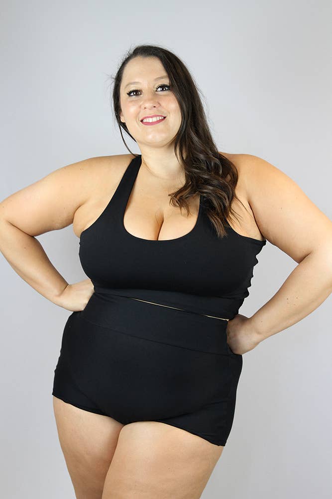 Wholesale Matte Black High Waisted Cheeky Shorts - Plus Size for