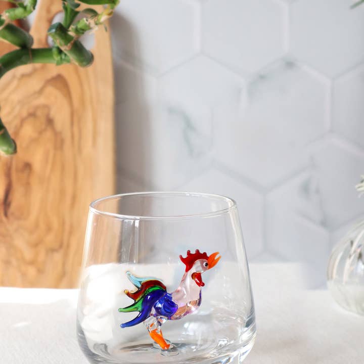 Adamodart - Wholesale Drinking Glass/Cup - Rooster glasses, chicken, water cup, farm animal, glassware