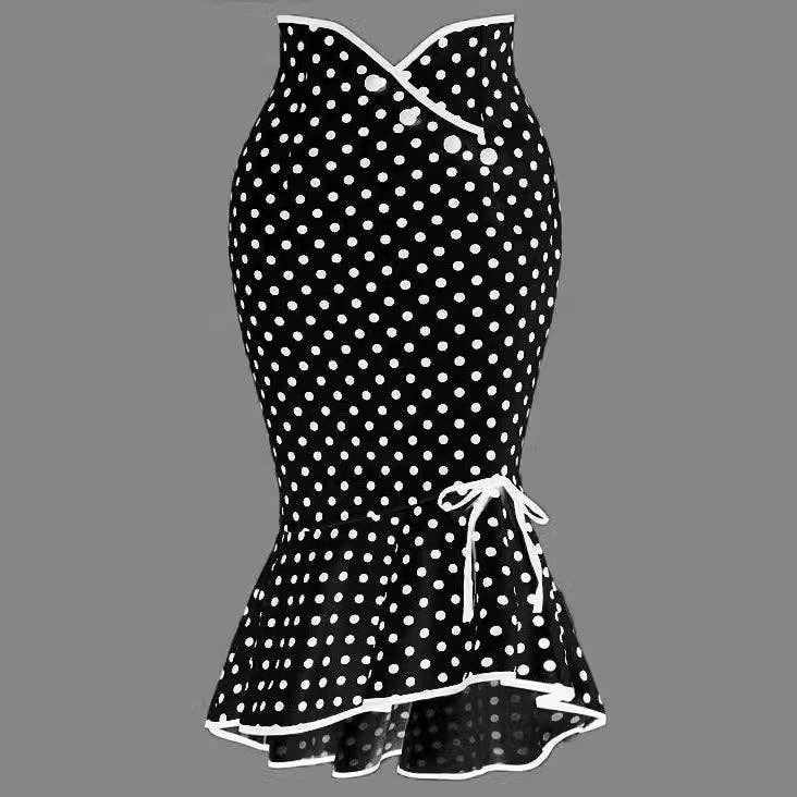 SALINA TRADING INC - Wholesale Skirt - Women's - Women Fashion Sexy Elegant Dot Printed Lace-Up Fishtail Skirt4