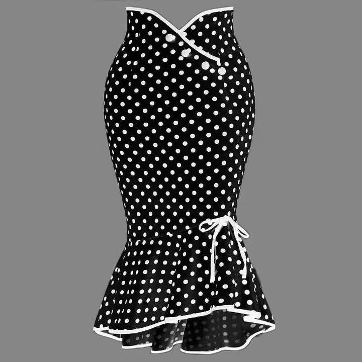 SALINA TRADING INC - Wholesale Skirt - Women's - Women Fashion Sexy Elegant Dot Printed Lace-Up Fishtail Skirt4