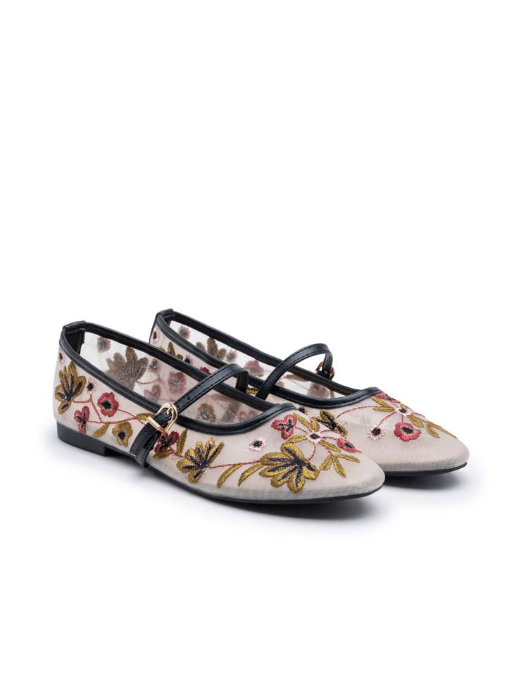 CEREZA - Wholesale Flats - Women's - Flower Embroidery Pattern Mary Janes ballet flats1