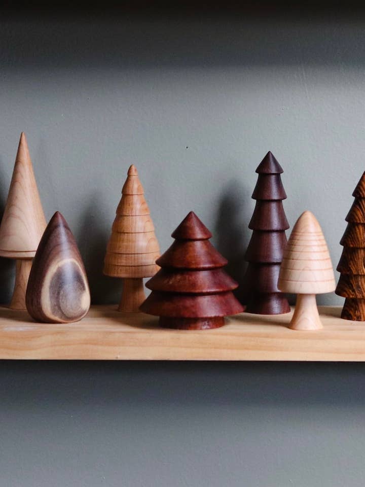 Hand-turned Mini Woodland Forest Tree Set - Christmas Winter for wholesale by Make It Slow | Modern Woodworking the Old Fashioned Way