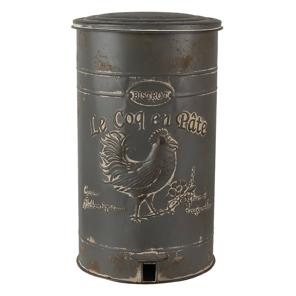 Clayre & Eef - Wholesale Trashcan/Trash Bin - 6Y4244 Pedal Bin Ø 27x45 cm Grey Metal Rooster Round Waste0