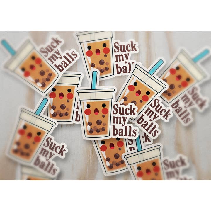 Faliope Stickers Co. - Wholesale Sticker - Suck My Balls Boba Tea Sticker, Funny Inappropriate || 462