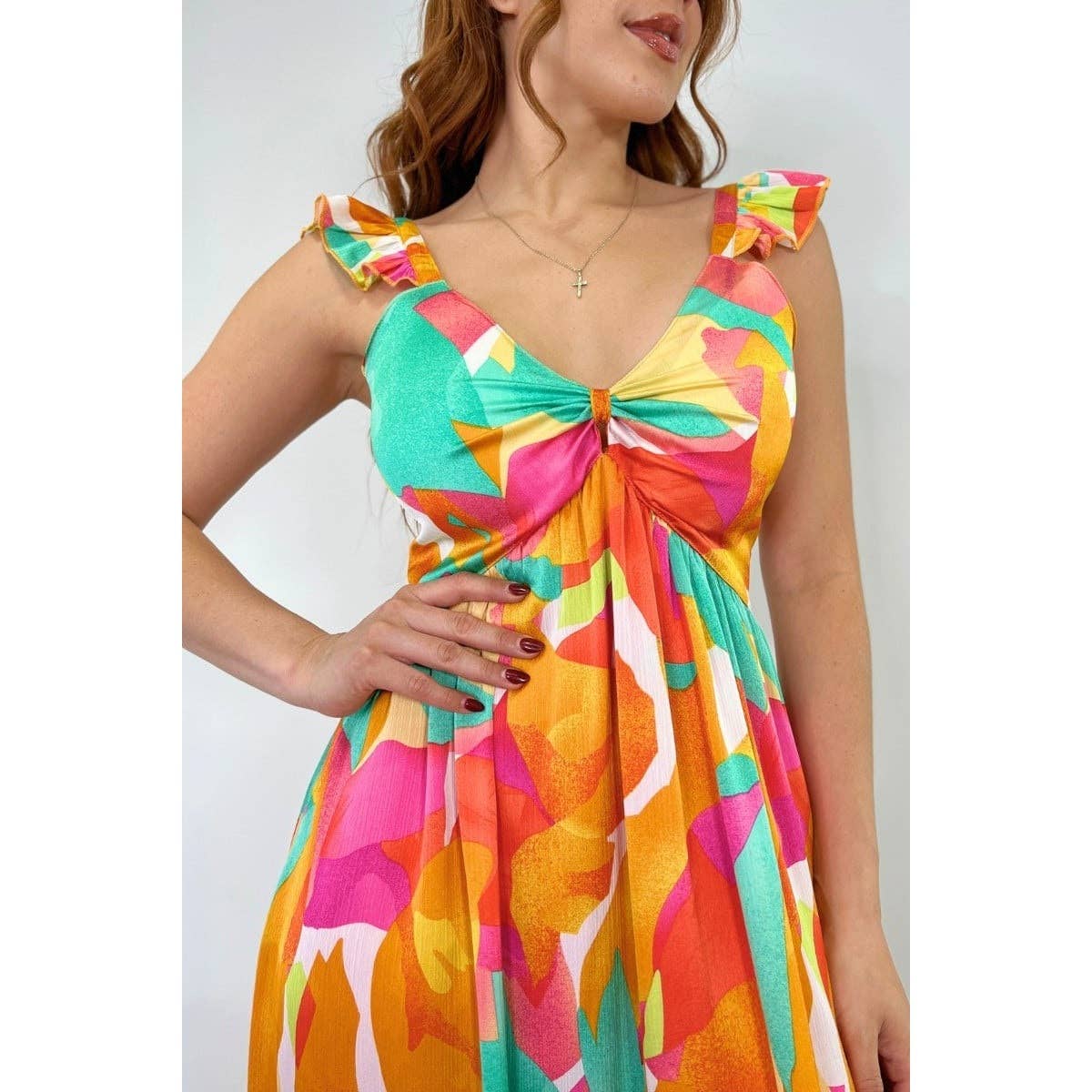 Esmeray Clothing - Wholesale Dress - Women's - Smocked Back Print Maxi Dress with Adjustable Straps5