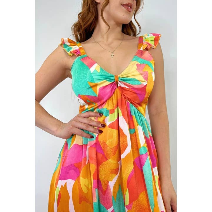 Esmeray Clothing - Wholesale Dress - Women's - Smocked Back Print Maxi Dress with Adjustable Straps5