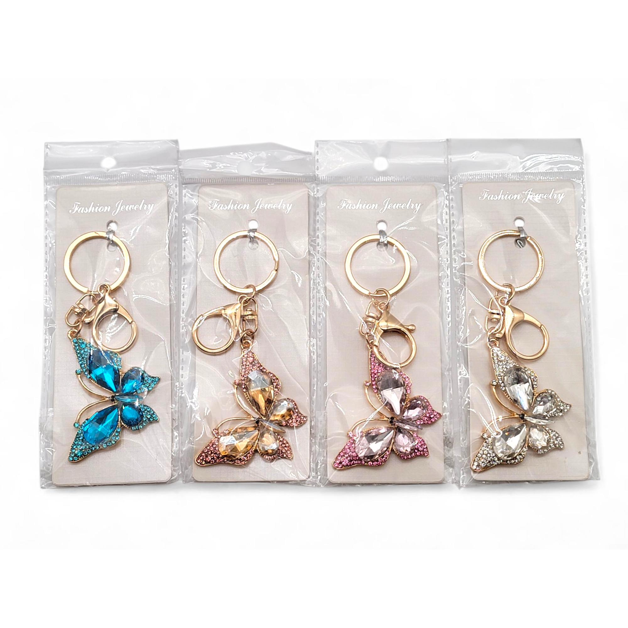 Crover - Wholesale Keychain - Women's - 2.25" Rhinestone Butterfly Keychain Set – 4 Assorted Colors1