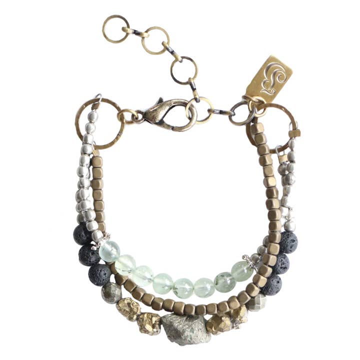 MAE Hematit Prehnite Pyrit Lava-pärlarmband för wholesale av Julie Bessette
