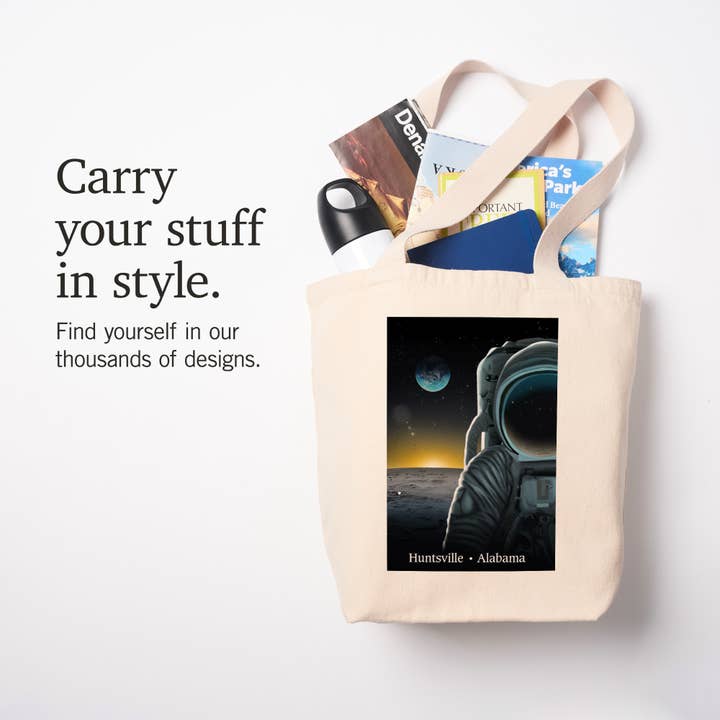 Lantern Press - Wholesale Tote Bag - Unisex - ORGANIC TOTE BAG Huntsville, Alabama Man on the Moon Sunset