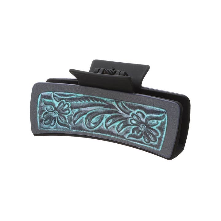 ACCITY - Wholesale Hair Clip - Women's - DENIM PATTERN LEATHER WESTERN HAIR CLAW CLIPS_CWASC1620