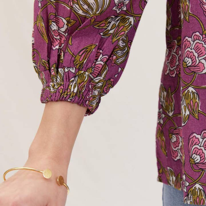 rockflowerpaper - Wholesale Blouse - Women's - Margo Plum Gathered Sleeve Blouse