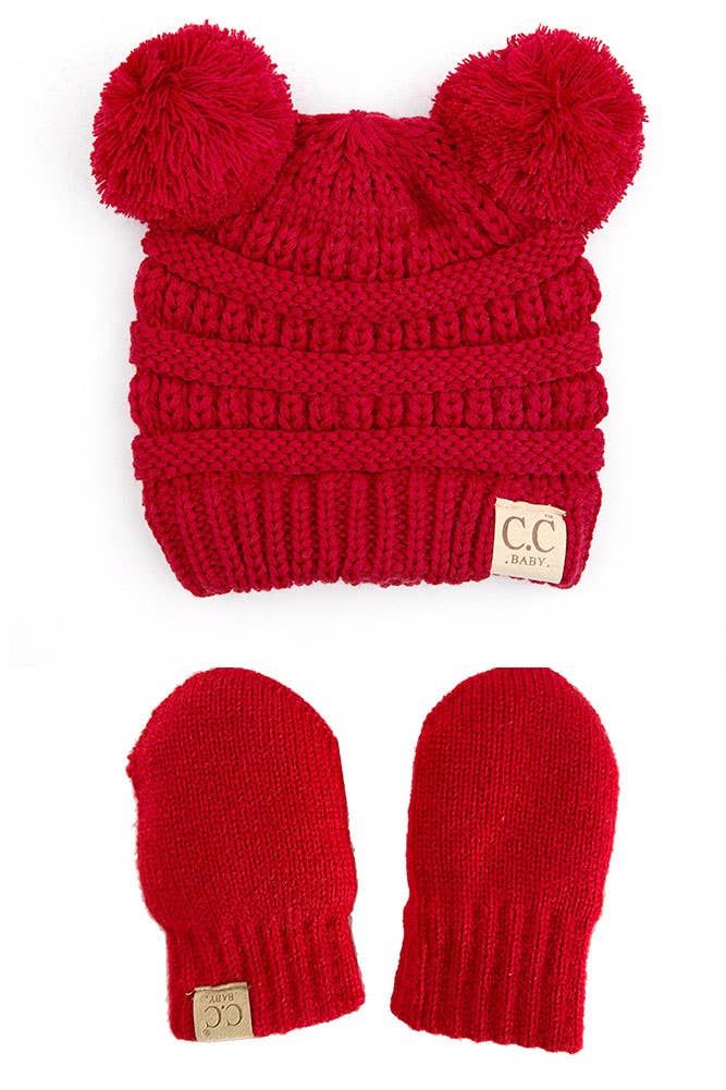 Hana - Wholesale Beanie - Kids - C.C Baby Solid Ribbed Pom Beanie and Mitten Glove7