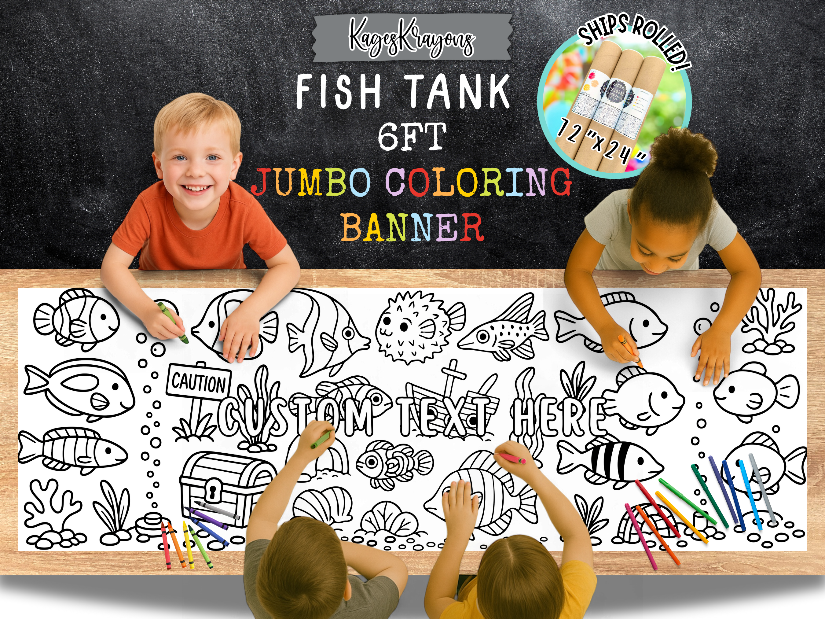 KagesKrayons – wholesale Colouring tablecloth – Child & baby – 6 Foot Fish Tank Coloring Page Banner - Coloring Table Cover1