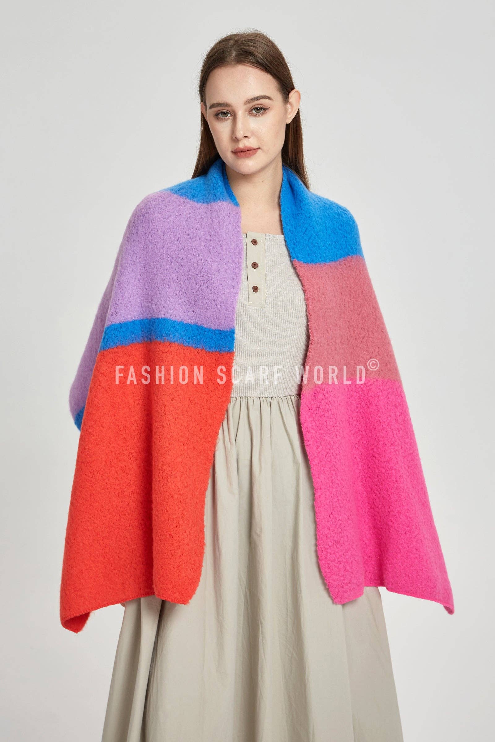 Fashion Scarf World - Wholesale Scarf - Women's - Block Colour Diagonal Edge Wool Scarf4