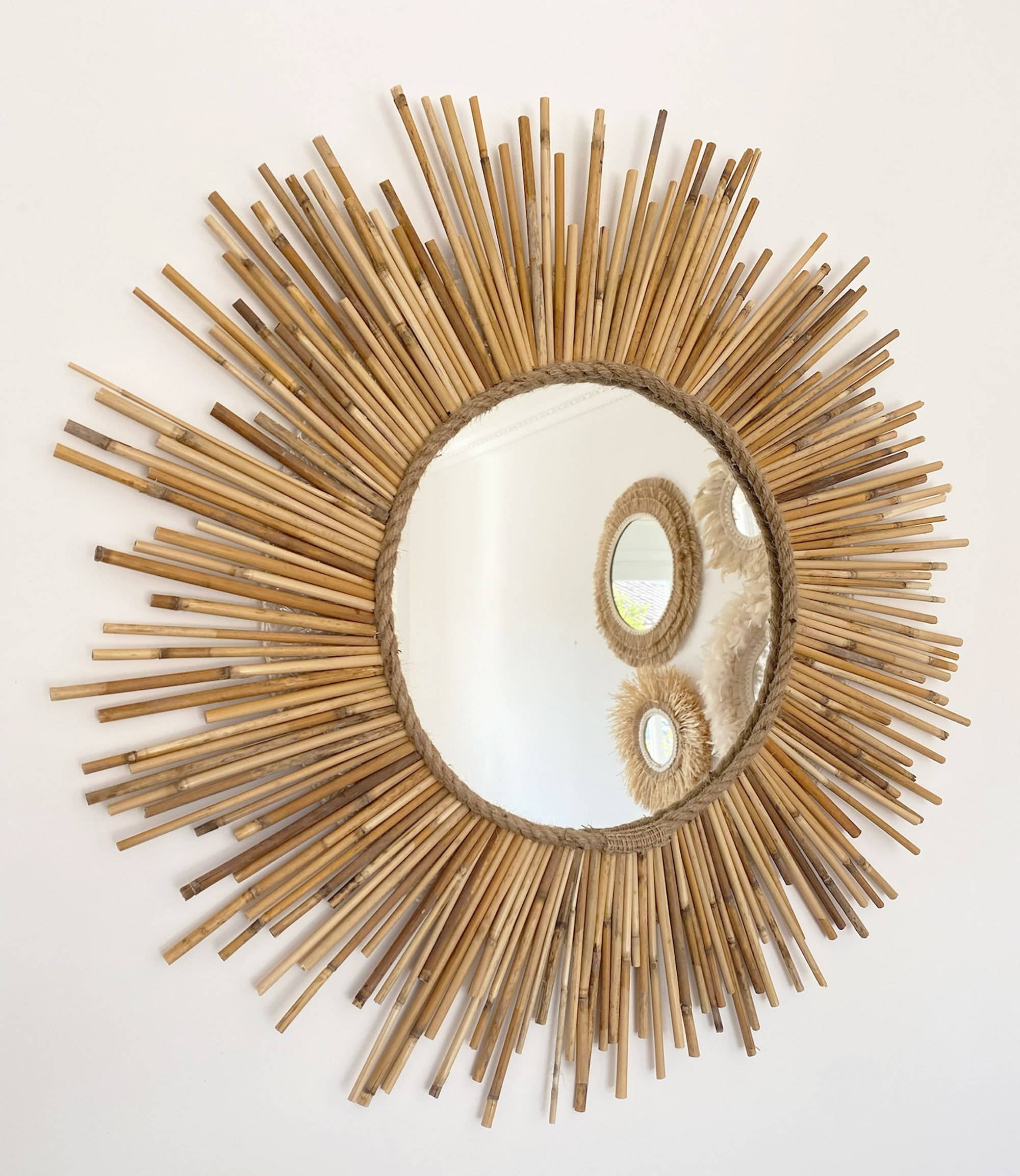 Geometrik Design – wholesale Wall stone – Natural Bamboo Round Decorative Wall Mirror3
