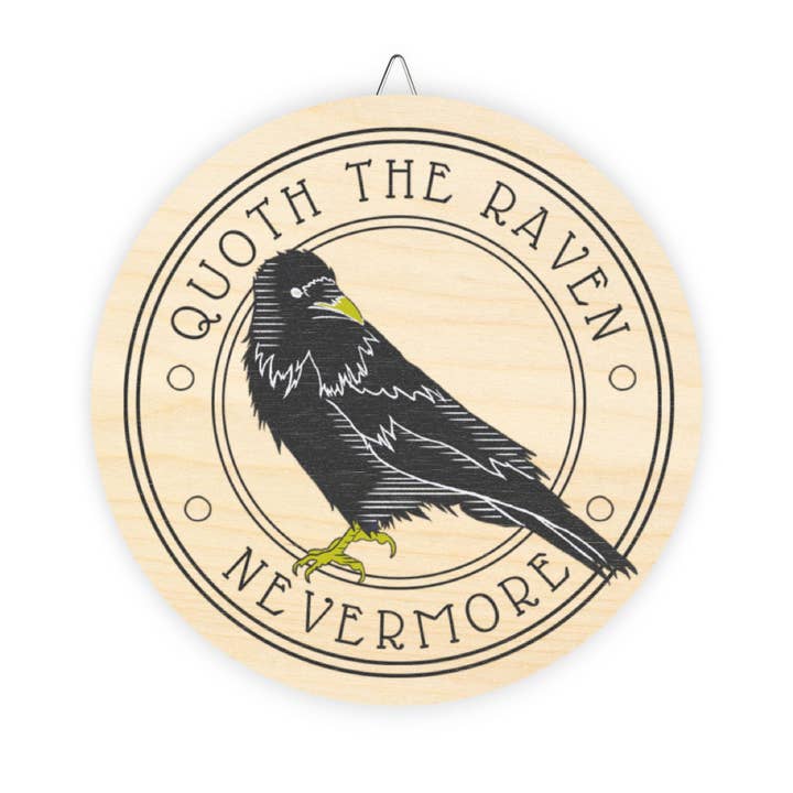 Insegne in legno con scritta «Quoth the Raven, Nevermore» Edgar Allan Poe Raven Bookworm, decorazione per libreria, libro, cartello letterario, decorazione gotica per Halloween per la vendita all'ingrosso da parte di Terry Heath Art