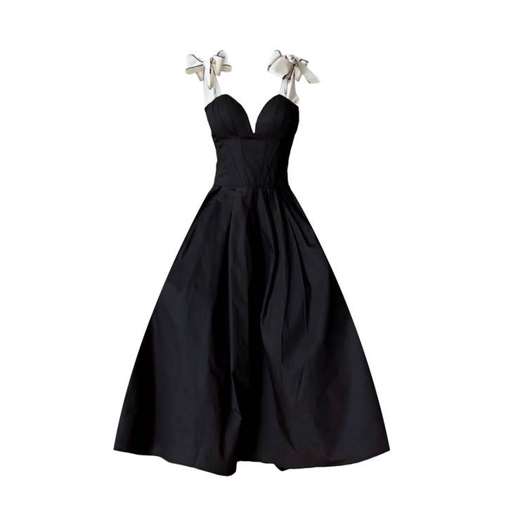 Black Corset Dress With Contrasting Trap Ties for wholesale by London Atelier Byproduct