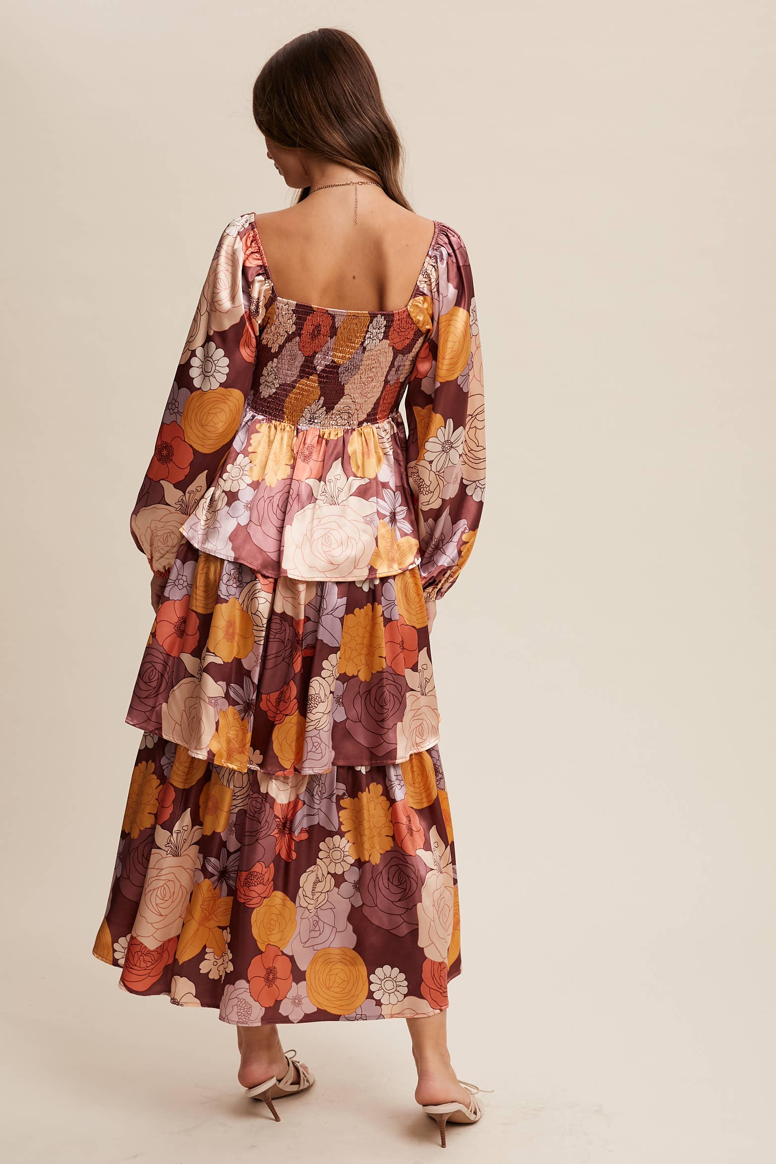 Listicle - Wholesale Dress - Women's - Floral Lace-Up Tiered Maxi Dress LD144820