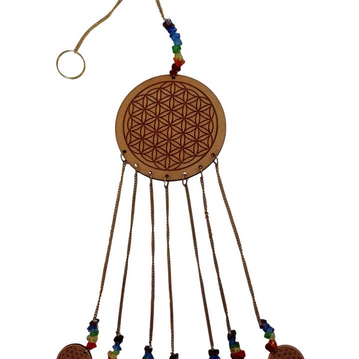 Ethnic Wooden Wind Chime With 7 Chakra Pendants #6 for wholesale by WLM