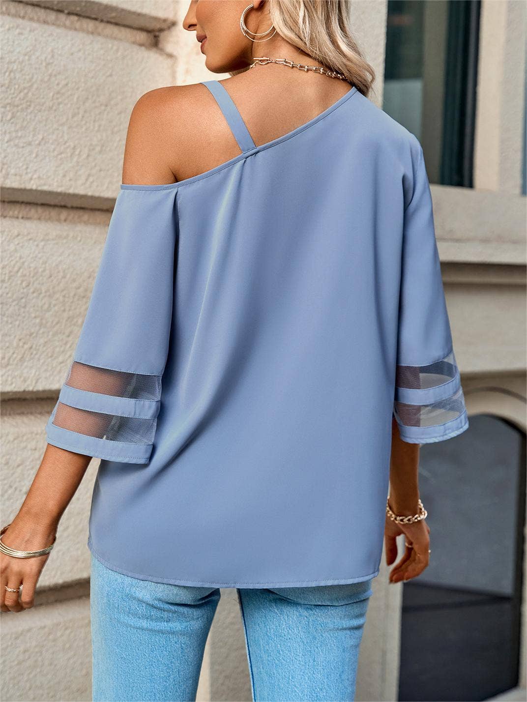 HIDDENBRAND - Wholesale Blouse - Women's - One Off Shoulder T-Shirts Loose Half  Sleeve Blouse Shirt5