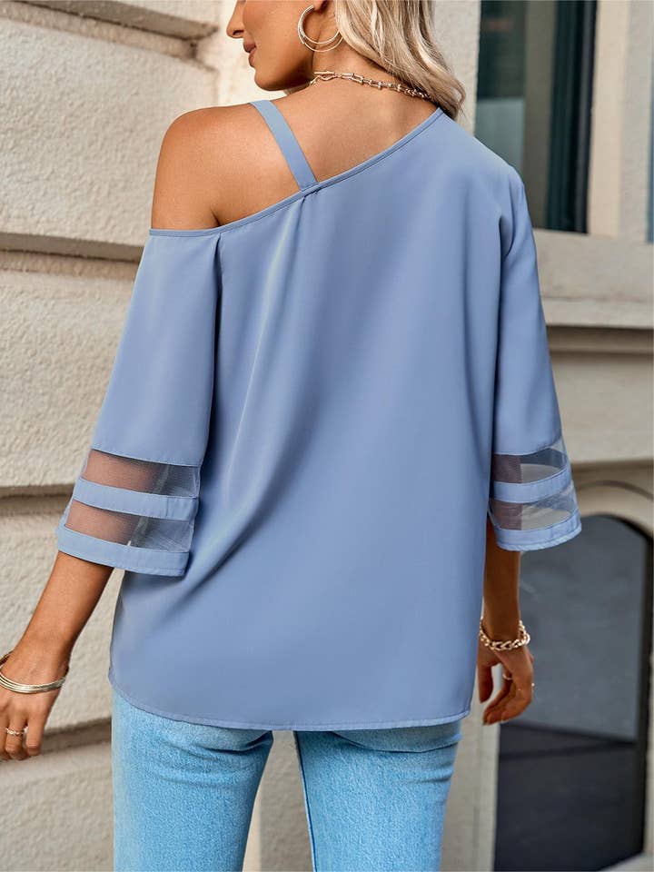 HIDDENBRAND - Wholesale Blouse - Women's - One Off Shoulder T-Shirts Loose Half Sleeve Blouse Shirt5