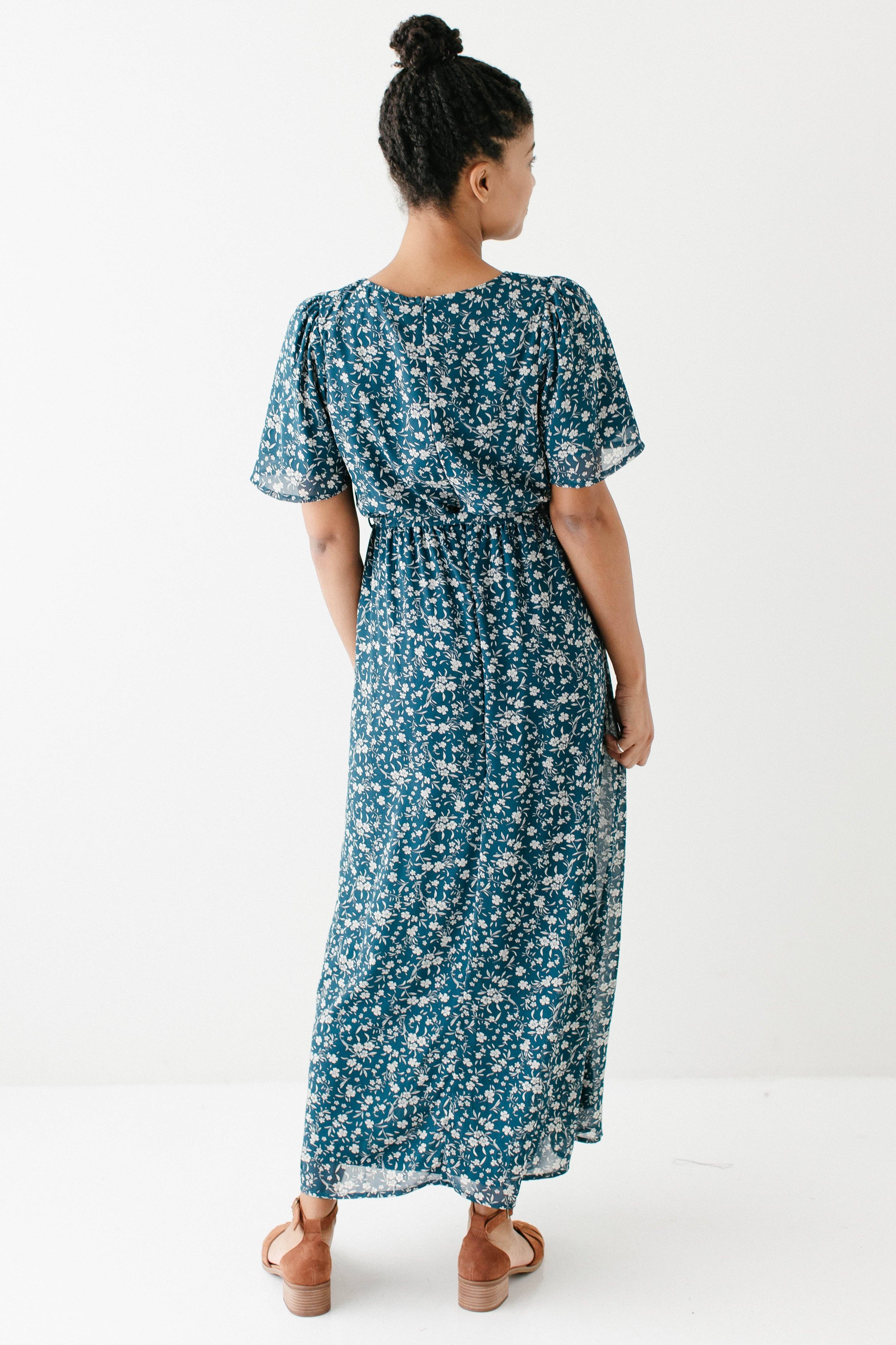 Deep Teal 'Esther' Floral Print Maxi Dress FINAL SALE for wholesale on Faire10