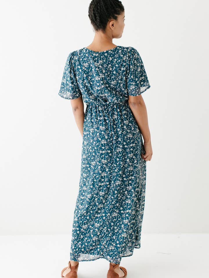 Deep Teal 'Esther' Floral Print Maxi Dress FINAL SALE for wholesale on Faire10