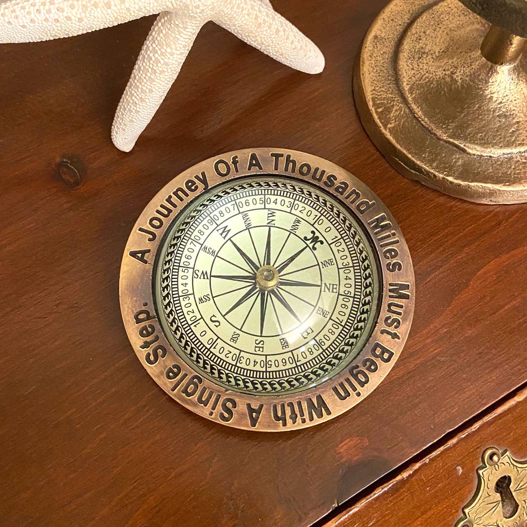 Madison Bay Co. - Historical Home Decor Reproductions - Wholesale Navigational Compass - Solid Antiqued Brass Nautical Paperweight Compass, 4"3