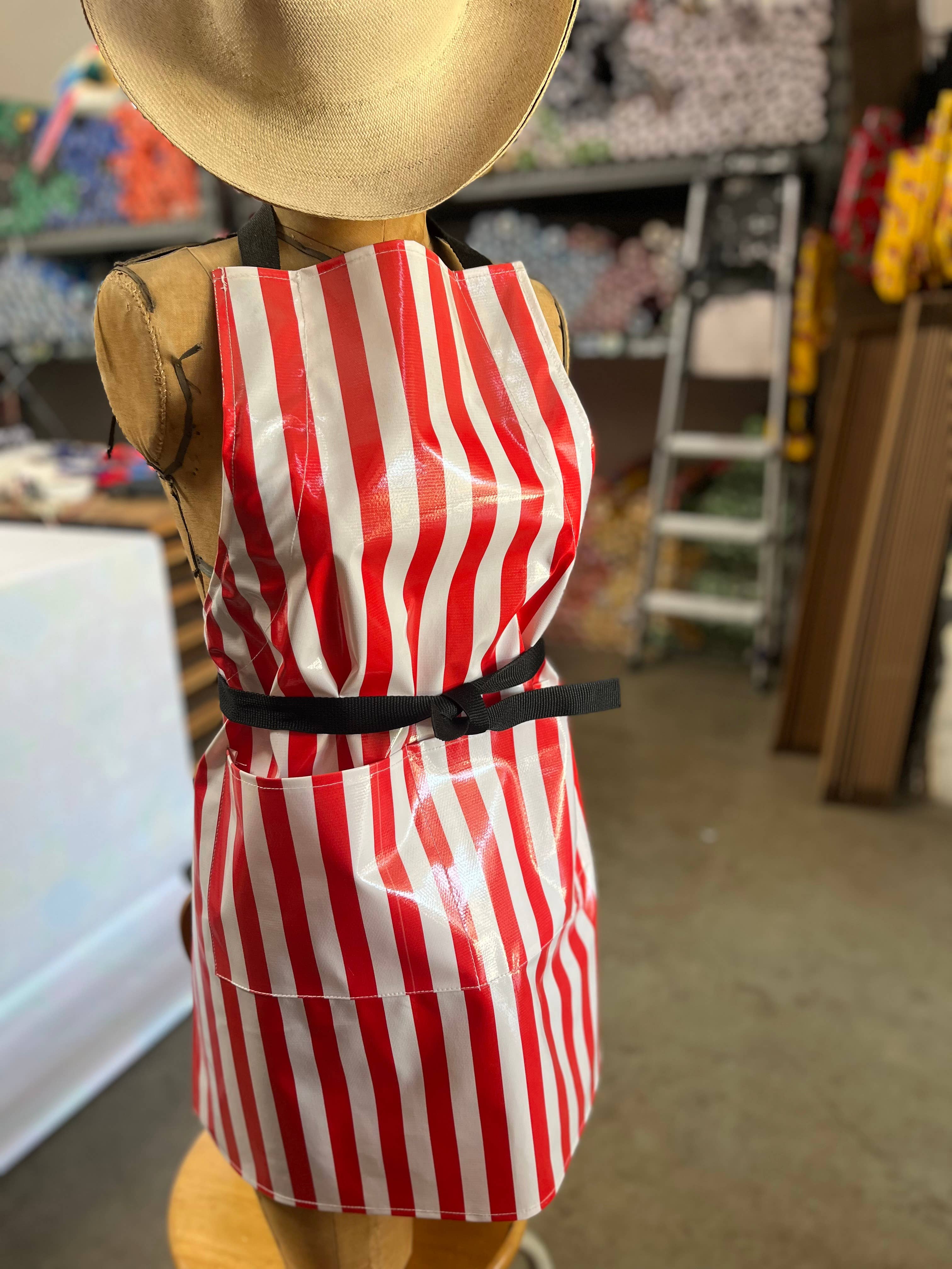 Oilcloth International - Wholesale Apron - Stripes Red Apron1