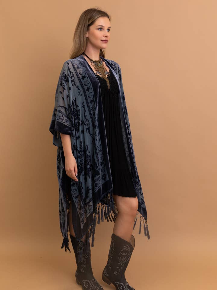 Leto Accessories - Wholesale Kimono - Women's - Bestselling Velvet Mesh Tapestry Tassel Kimono 💎