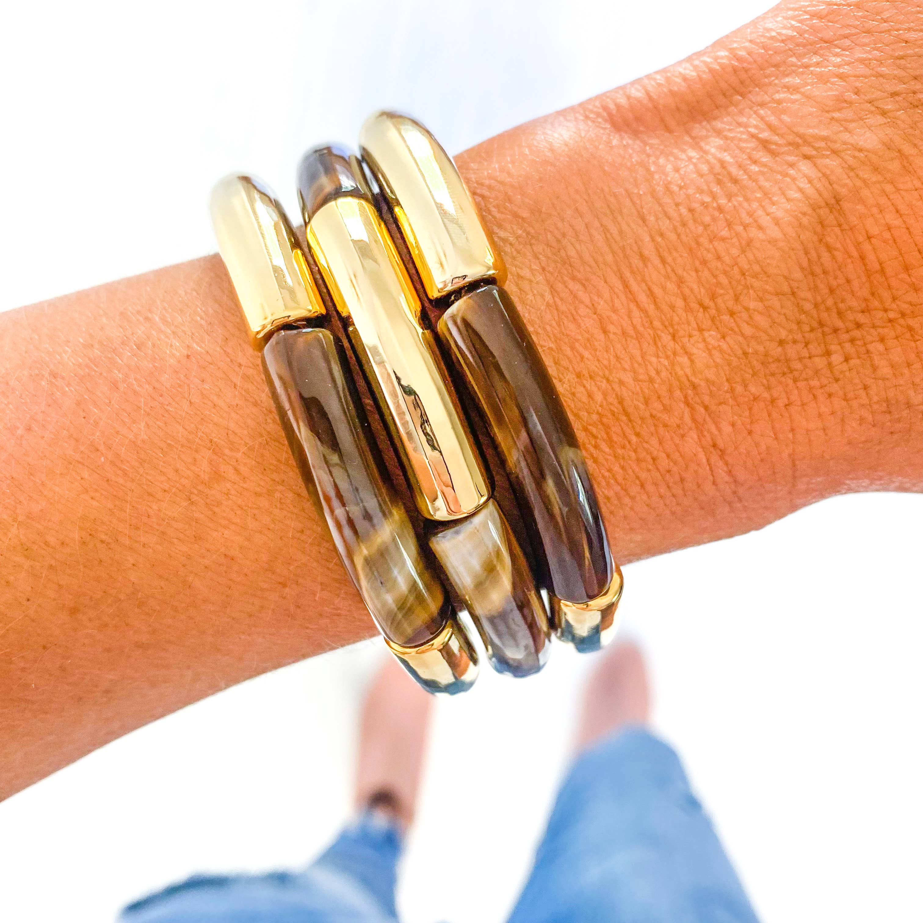 Savvy Bling – Pulseira de missangas por atacado – Pulseira de bambu em tubo de mármore marrom2