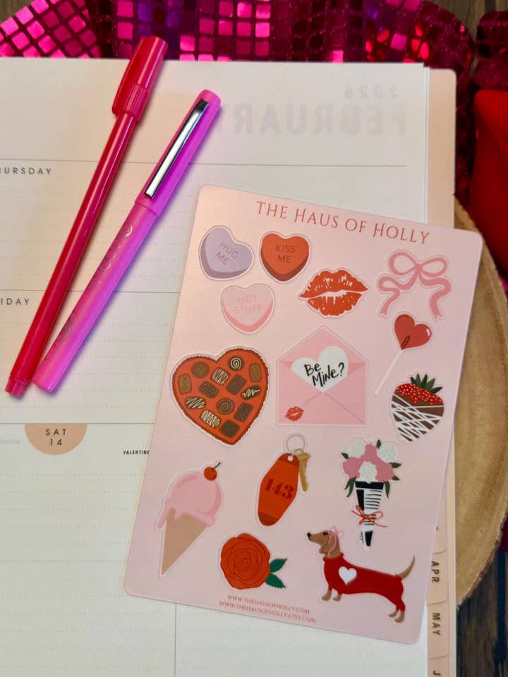 Valentinsdag Klistermærkeark| Sæsonbestemte Planlægningsetiketter| Journal Klistermærker| Bogelsker| Amor Souvenir| Nøglen til Mit Hjerte for engroshandel hos The Haus of Holly