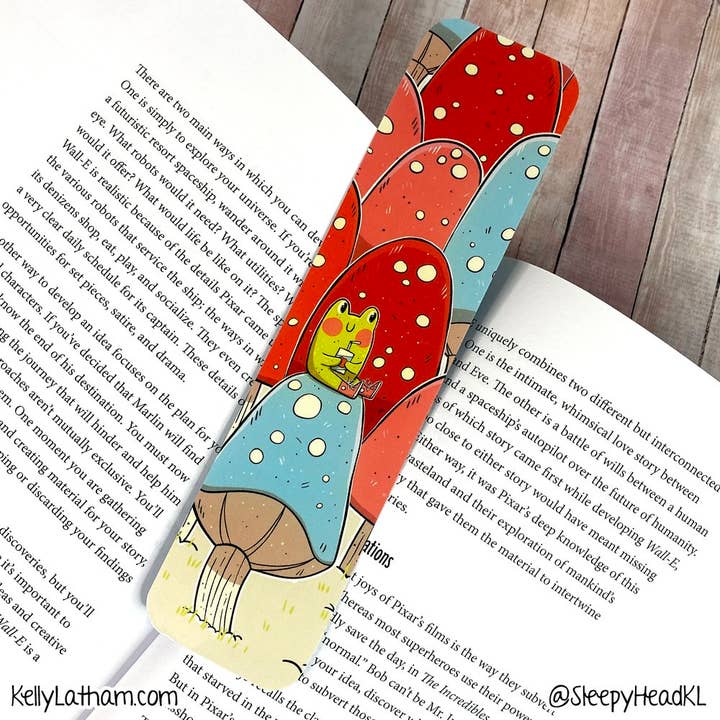 Kelly Latham Art - Wholesale Bookmark - Frog and Mushrooms Bookmark - Bookstore, Book Lover, Animal