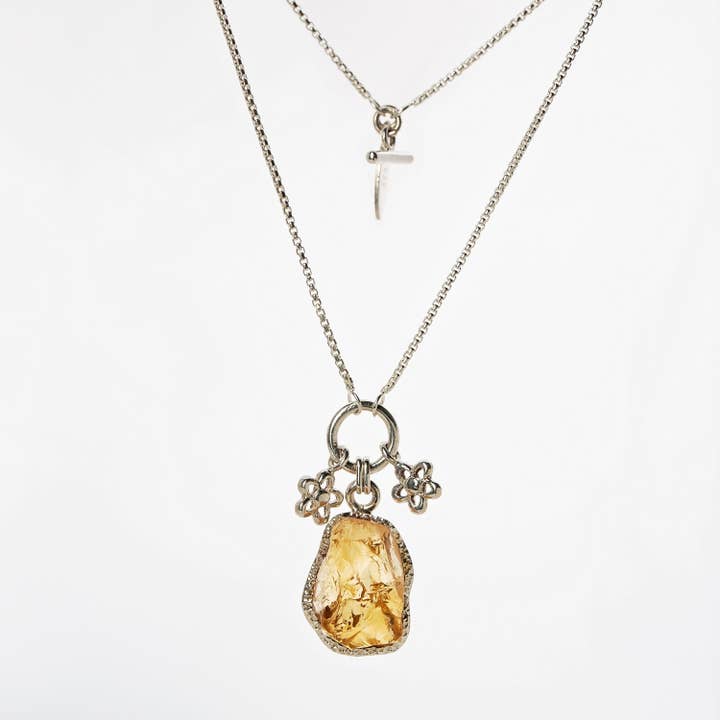 Citrine Necklace, Raw Gemstone, Silver - Belle for wholesale by Koko