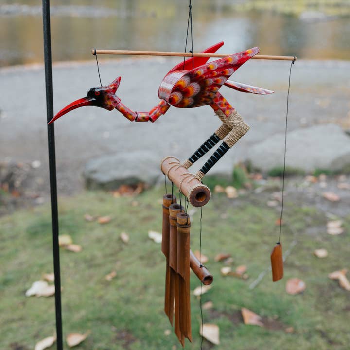 Scarlet Bobbing Head Bamboo Wind Chime for wholesale by Cohasset Gifts