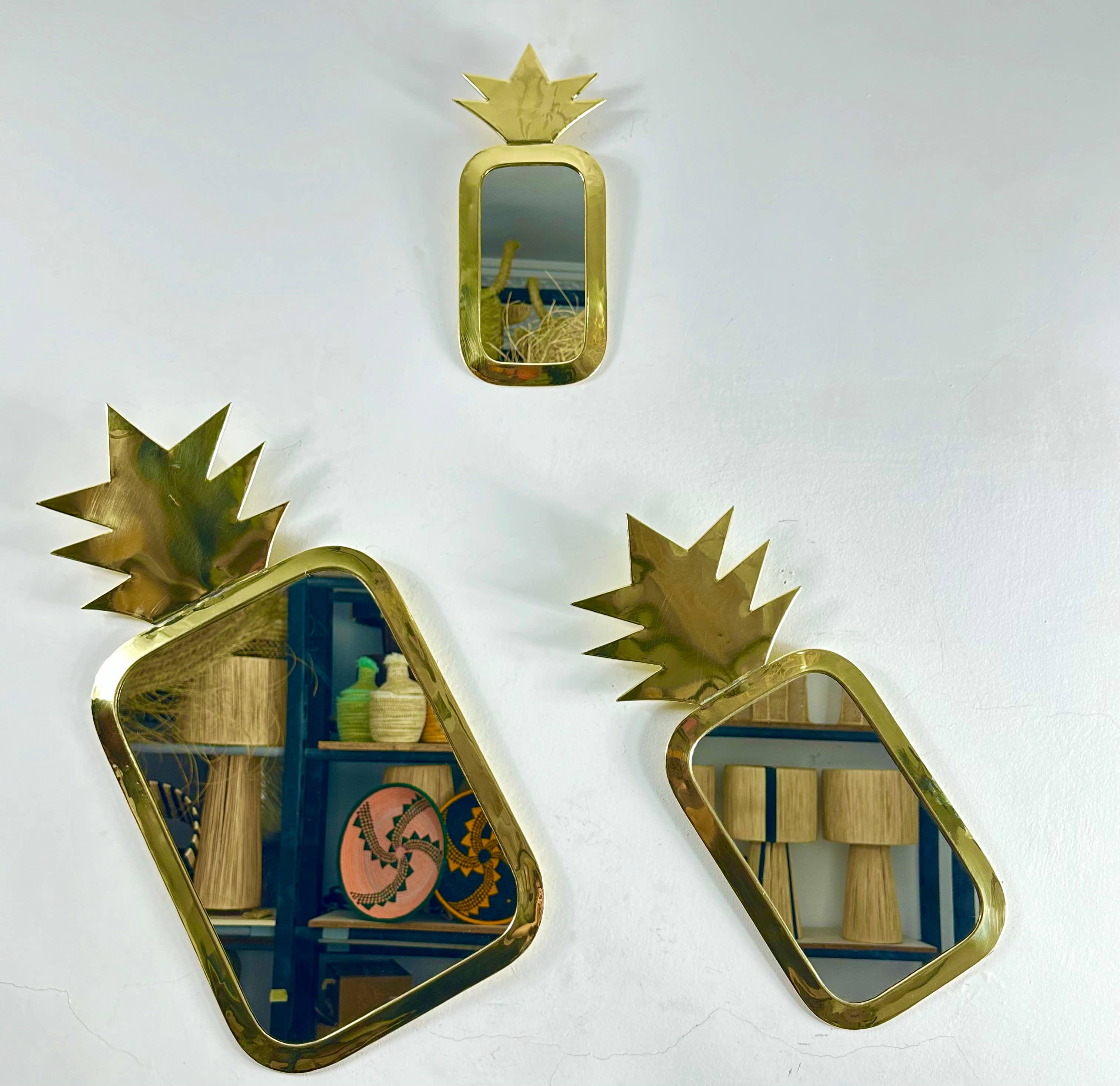 Mikwi - Wholesale Wall Mirror - Set of 3 Moroccan PINEAPPLE Mirrors (Brass),  Wholesale 5