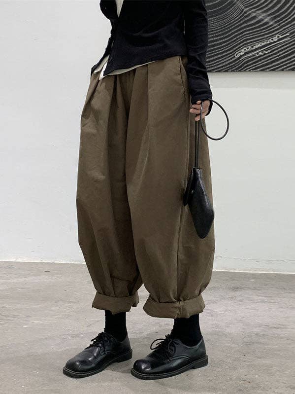 StyleGalX - Wholesale Broek - Dames - Harembroek, losse elasticiteit, geplooide broek met hoge taille, effen kleur, broek met gespleten gewrichten12