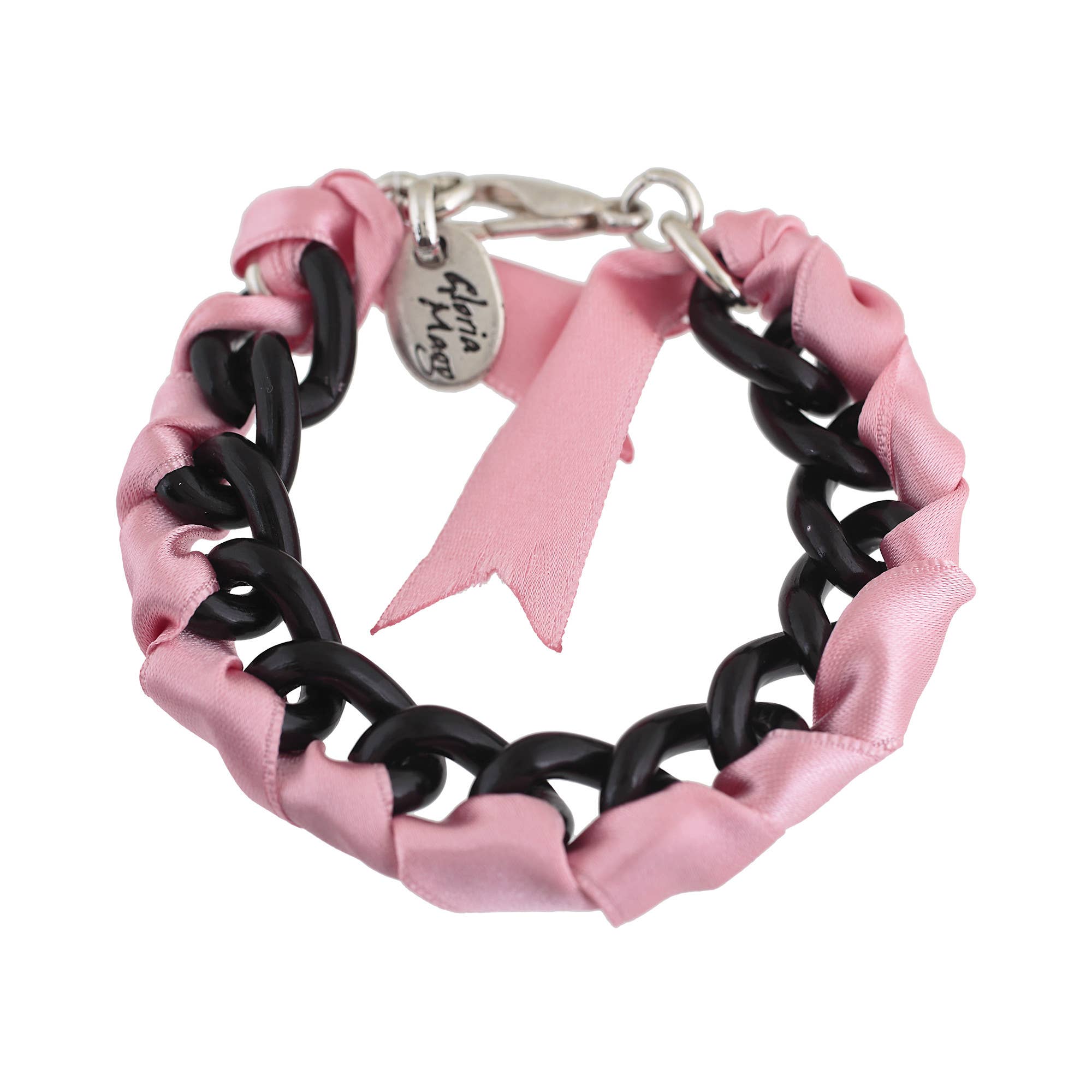 Gloria Mago - Wholesale Woven/Braided Bracelet - Pink “fancy” chain and ribbons bracelet0