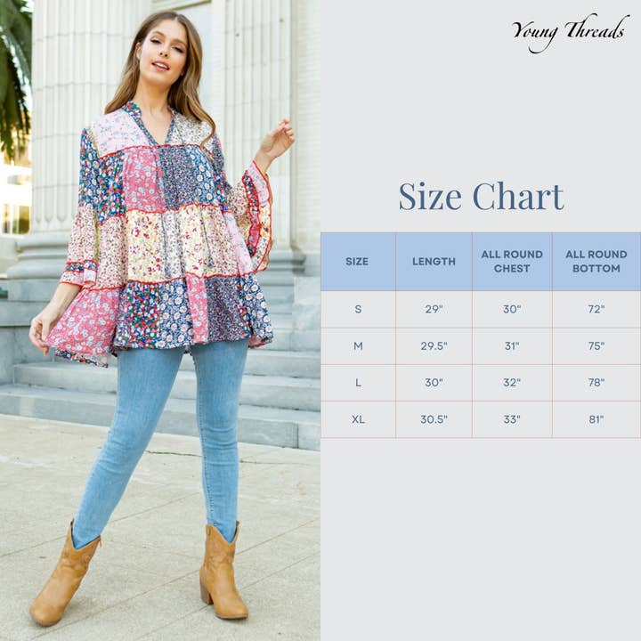 Multicolor Túnica de Patchwork Floral Multicolor Boho con Capas EN TALLA GRANDE de venta al por mayor en Faire6