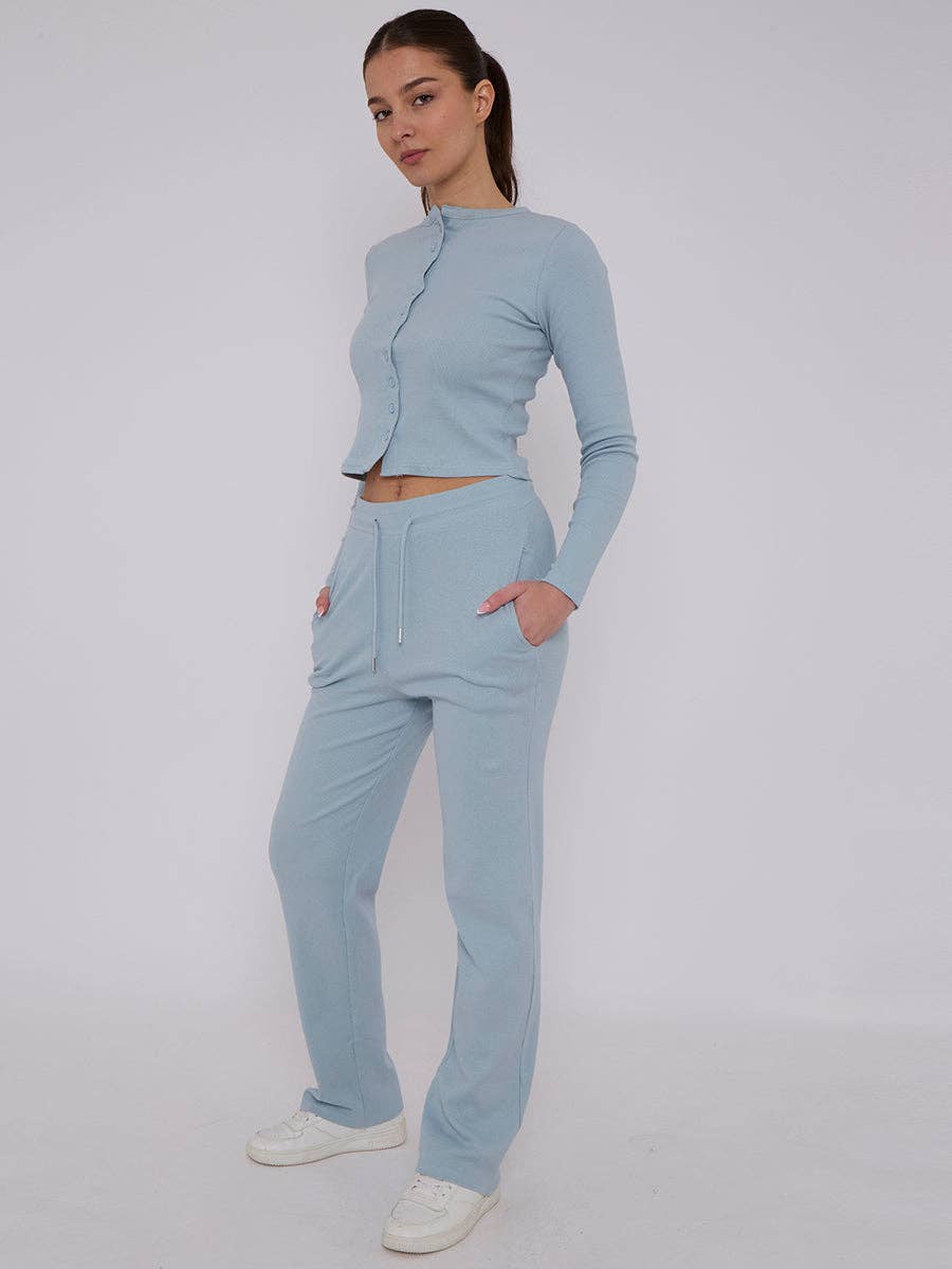 AX Labels - Wholesale Top & Pant Set (NOT Loungewear) - Women's - Ribbed Front Button Detail Top & Wide Leg Trouser Co-ord6