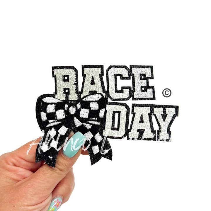 ABLNco - Wholesale Patch - Race Day Checkered Bow Glitter Patch - Small0