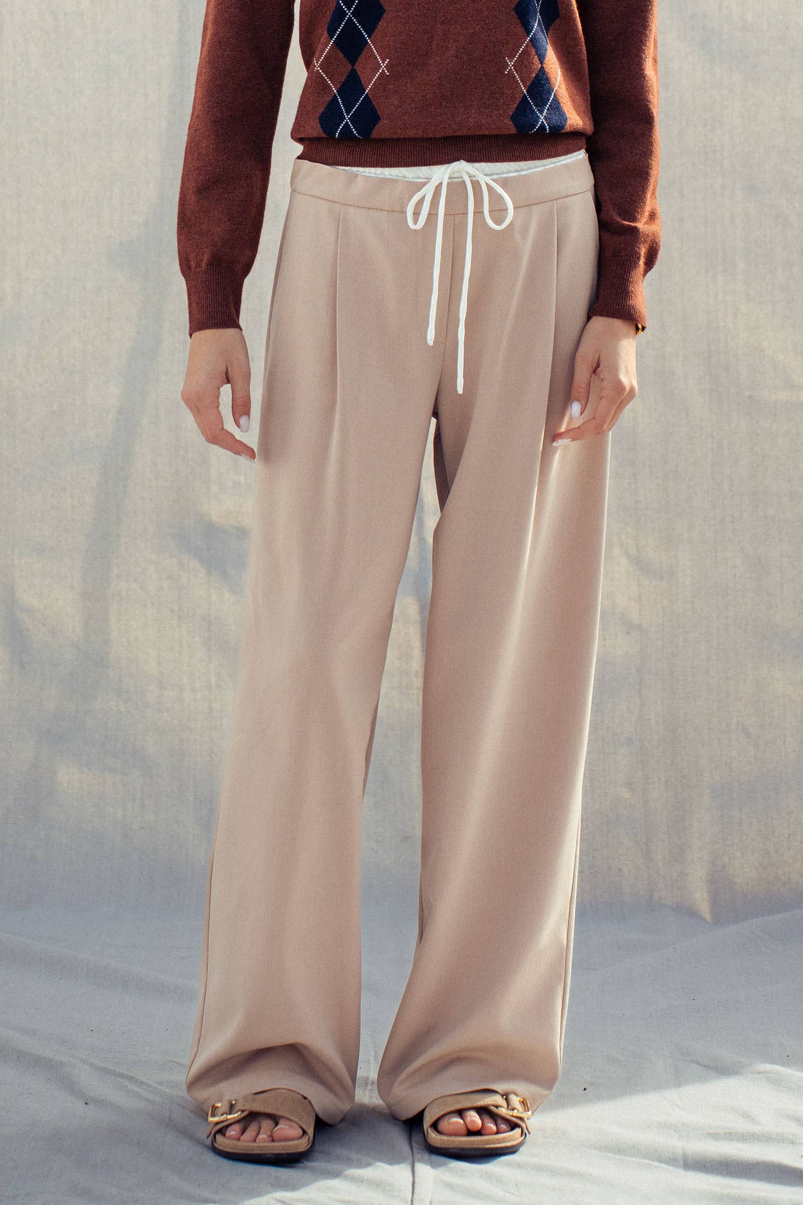 Urban Daizy - Wholesale Pants - Women's - Relaxed Wide-Leg Drawstring Trousers25