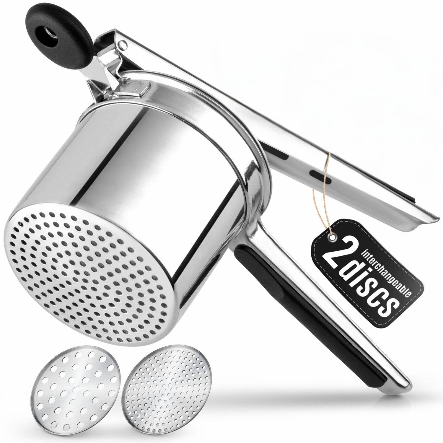 Zulay Kitchen - Venta al por mayor Utensilio/dispositivo de cocina - Prensador de patatas de 15 oz – Acero inoxidable resistente con 2 discos6