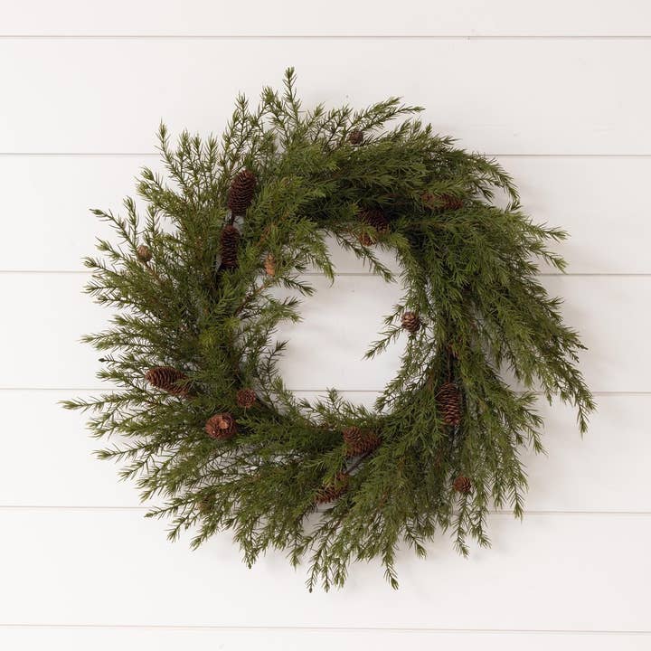 Kranz - Tanne mit Kiefernzapfen, groß (Pk/02) für den Großhandel von Audrey's Home & Gift