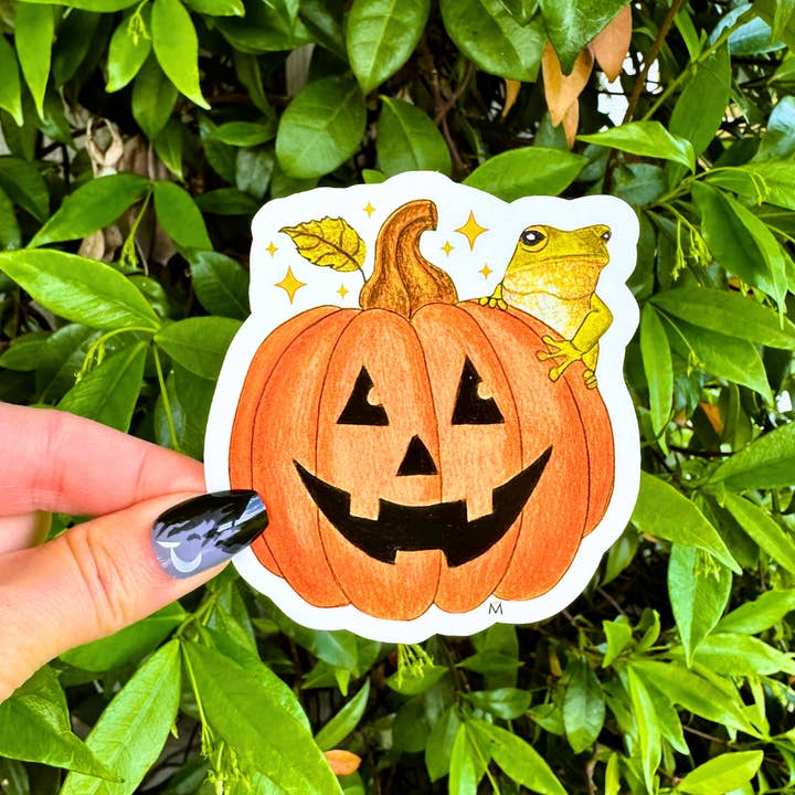 NOMAD Moon Magic - Wholesale Sticker - Halloween Jack-o-Lantern with Cute Frog Sticker, Handmade