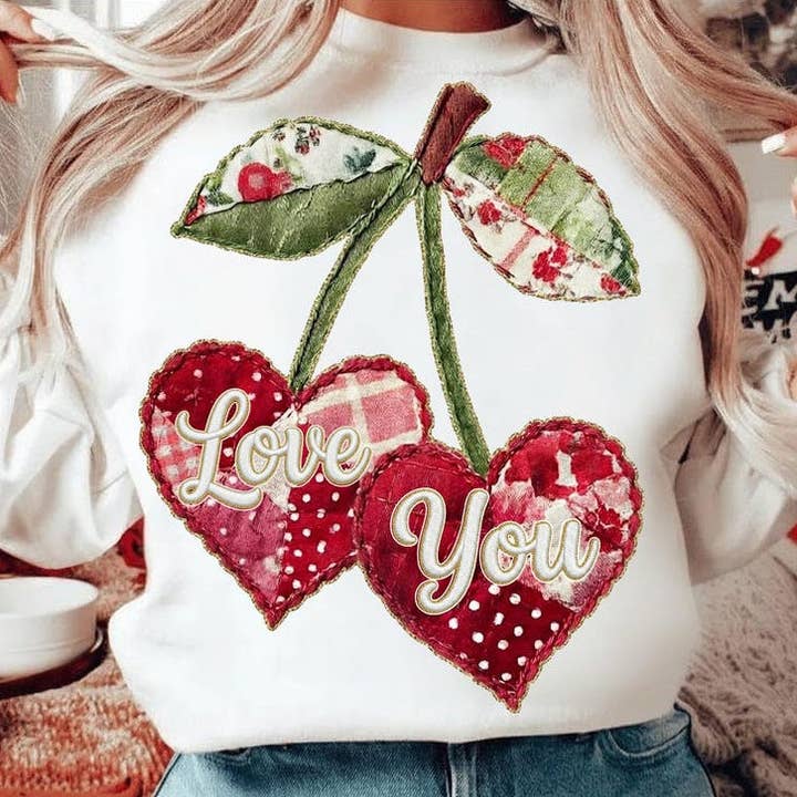 T-Shirt Rundhals Valentinstag – Patchwork Kirschen Ich Liebe Dich für den Großhandel von STRONG N FREE CDN