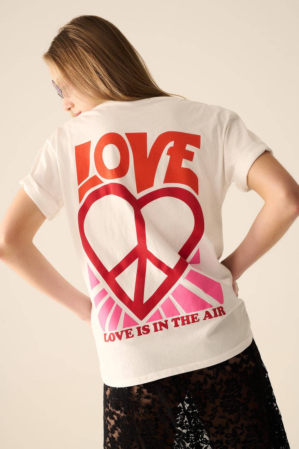 White T-Shirt with Love is Air and Heart with Peace logo for wholesale on Faire4