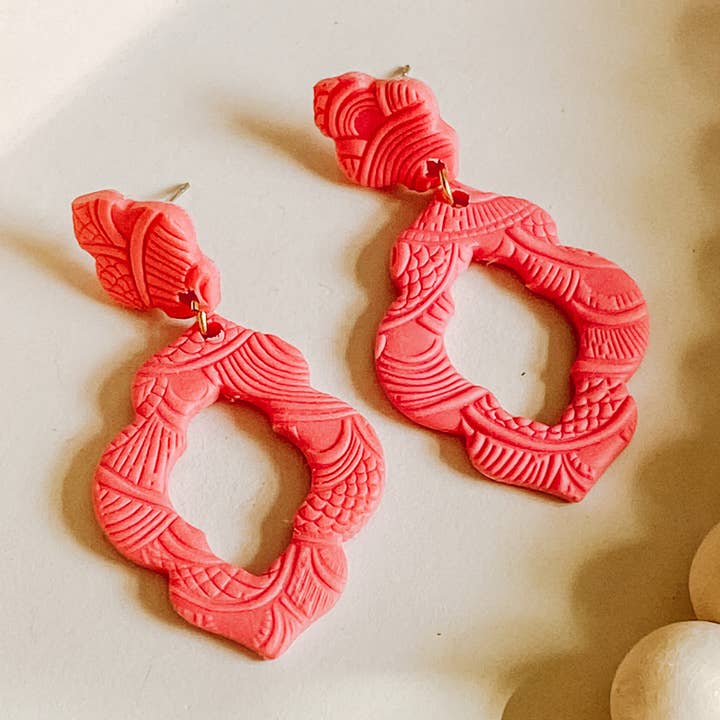 Pink Scalloped Dangles for wholesale by Happily Handmade Clay